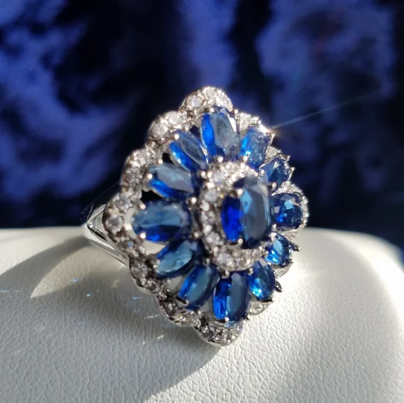 Swarovski Elements Blue Sapphire 925 Sterling Silver Statement Ring NEW - Picture 5 of 10